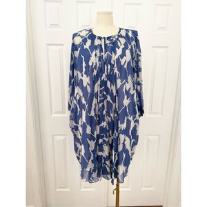 Diane Von Furstenberg Blue Fleurette Printed Floral Silk Chiffon Dress Size 14